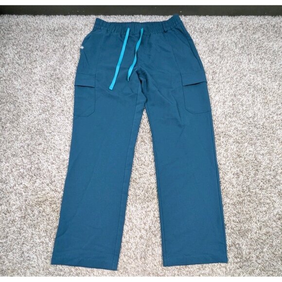 Figs Cargo Scrub Pants Womens Large Dark Green Drawstring Straight Leg Nursing - Picture 1 of 6